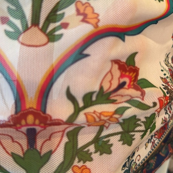 Peach Cream Multi Romantic Floral Mesh Mock Neck Long Sleeve Top Size Large - Picture 3 of 11